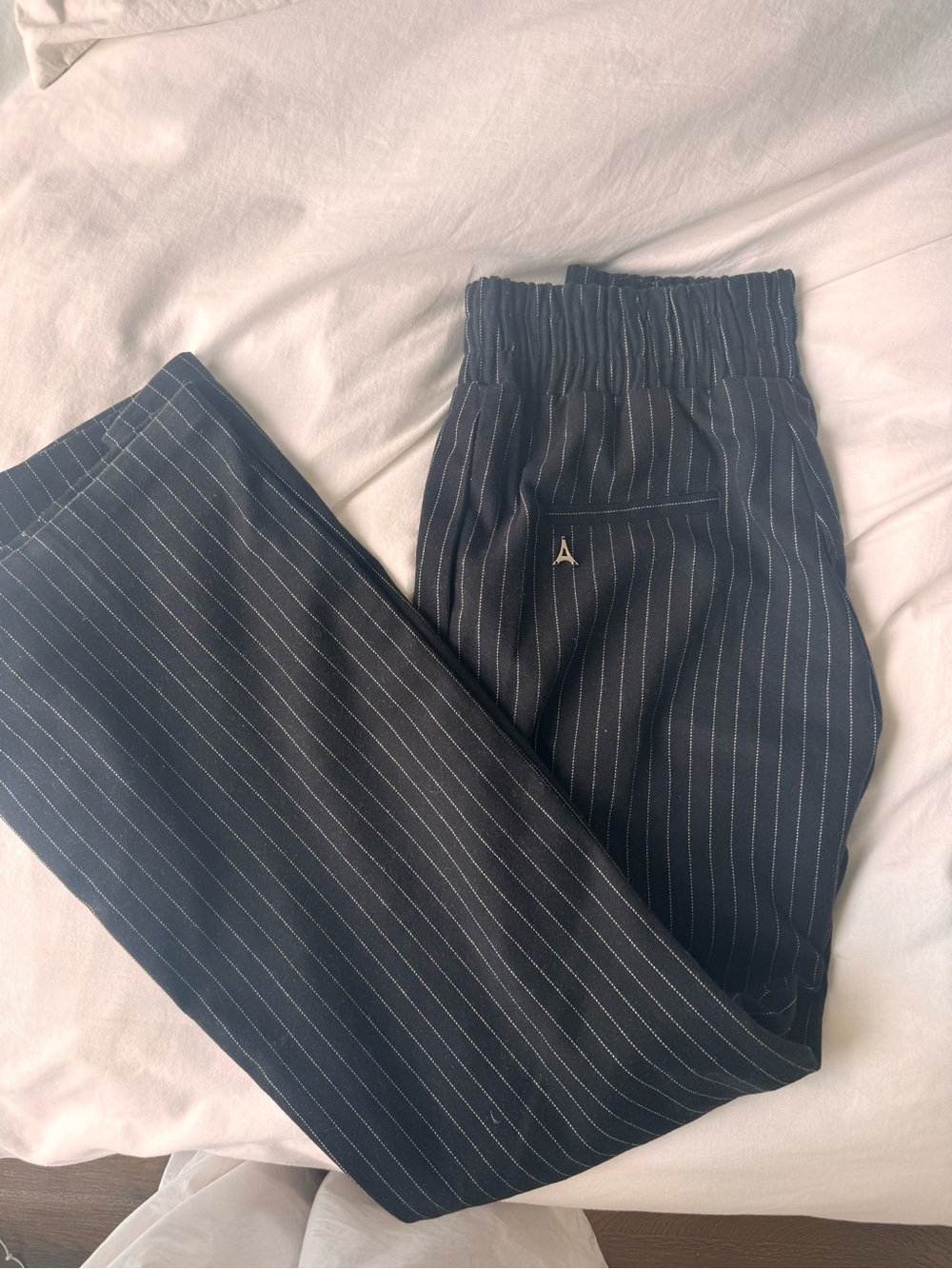 Manière De Voir Black Pinstripe Elastic Waist Trousers